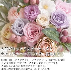 プリザーブドフラワー ファンテジ 人気のミックスカラーローズとナチュラルハーブにベリーを添えて