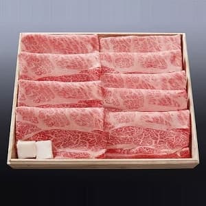 桐箱の中で綺麗に並んだ肩ロース×モモすき焼きセット 200gイメージ図