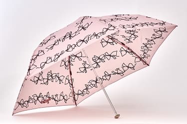 リボン柄軽量ミニ|折りたたみ傘 広げた コーラル