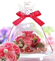 リボン付き ガラスドーム エンジェル プリザーブドフラワー