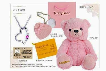 テディベア & 誕生石オープンハート ネックレス セット内容