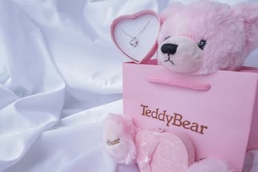 テディベアと誕生石オープンハート ネックレス