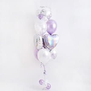 紫やメタリックカラーのバルーン ラベンダーホワイトティアラバルーン