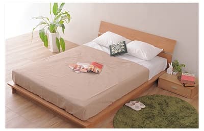 観葉植物や白い壁とマッチしている木目が綺麗なローベッド FORM