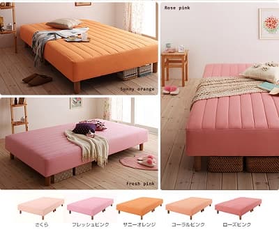 ピンク系の可愛い色合いのマットレスベッド