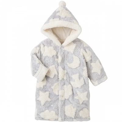 薄いグレーの落ち着いたカラー、温かそうなボアおくるみ