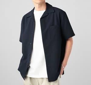 接触冷感シアサッカーオープンカラー半袖シャツ