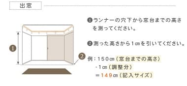 出窓 ランナーの穴の下から床までの高さを測って下さい。