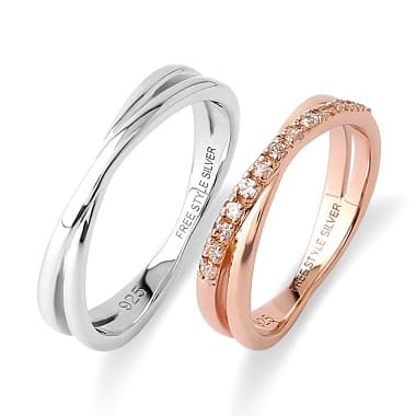 ラウンドクロッシングシルバーペアリング シルバーのメンズとピンクゴールドのレディース