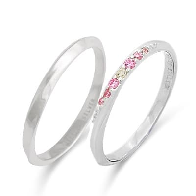 ダイヤモンド&ピンクジルコニア シルバーペアリング
