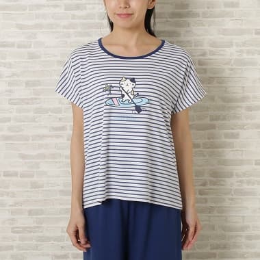 FukuFukuNyanko Tシャツ＆腹巻付きパンツ ミケ ネイビー