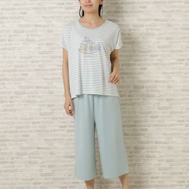 FukuFukuNyanko Tシャツ&腹巻付きパンツ ミケ ミントグリーン