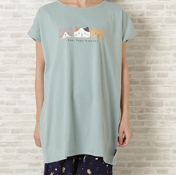 FukuFukuNyanko ボックスTシャツ グリーン