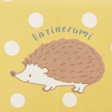 アニマルドット折り畳み傘 イエローに白のドット模様と可愛いハリネズミのワンポイント柄