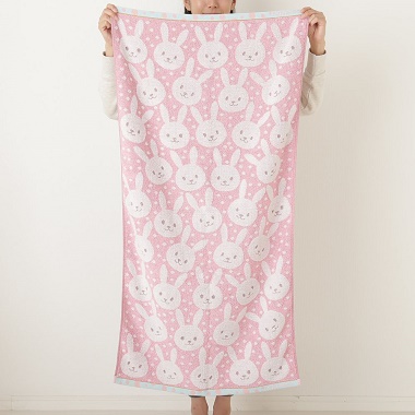 フラッフィーアニマル無撚糸バスタオル ウサギ×ピンク