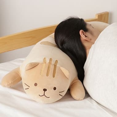 チャチャの抱き枕を枕にしてベッドで睡眠