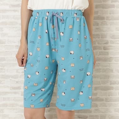 涼しそうな水色のFukuFukuNyanko 涼感5分パンツ ブルー