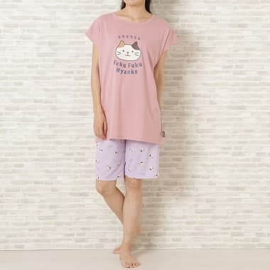 涼しそうなFukuFukuNyanko 涼感5分パンツ ピンク