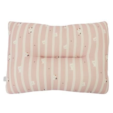 ピンク地に白いストライプデザインのFukuFukuNyanko ふわとろまくらの裏側