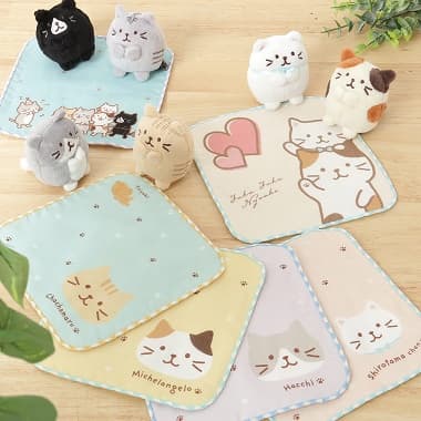 5種類のFukuFukuNyanko ガーゼミニタオルと可愛いマスコット