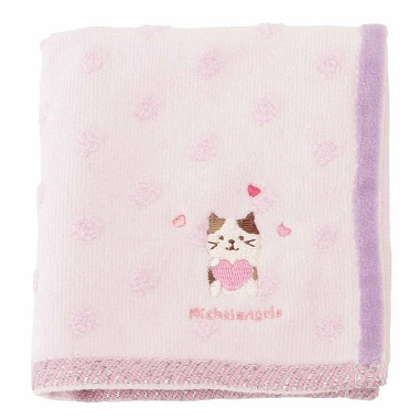 FukuFukuNyanko ハンドタオル(ドット) 4つに折りたたんだミケ×ピンク