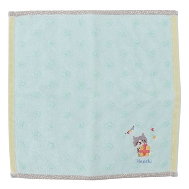 FukuFukuNyanko ハンドタオル(ドット) 広げたハッチ×ミント