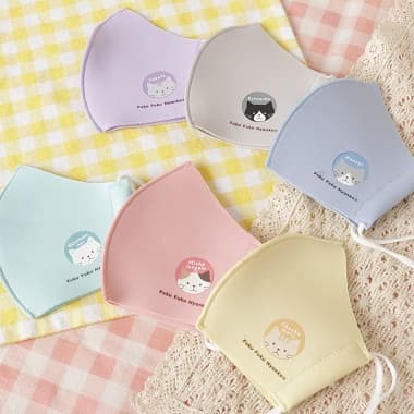 カラフルな6種類のFukuFukuNyanko 保湿抗菌キッズマスク