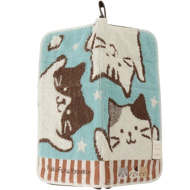 広げたブルーカラーのFukuFukuNyanko ジャガードキープポーチタオル