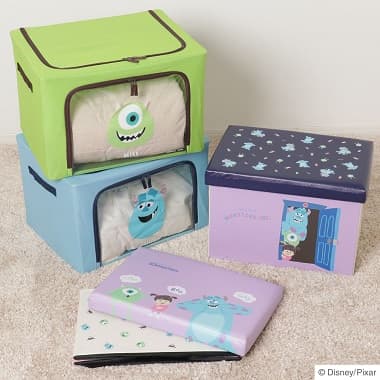 タオルを収納した モンスターズ・インク 窓付き収納BOX