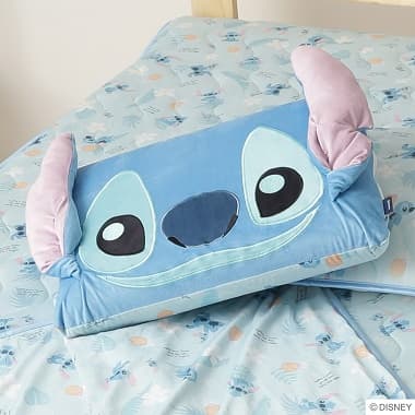 スティッチの顔デザインの青色の四角い枕