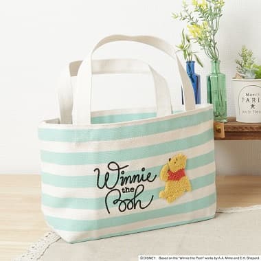 ストライプ柄の プーさん / キャンバスミニトート