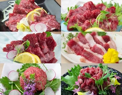 スライス6種バラエティーセットの6種類の馬刺し