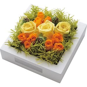 白い四角いフレームに収まった12輪のㇷ゚リザーブフラワー