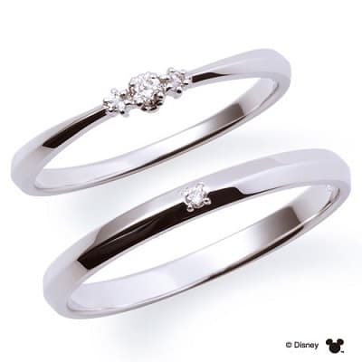 ダイヤが煌くシルバーのディズニー 隠れミッキー ペアリング