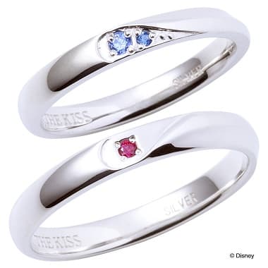 青と赤のキュービックジルコニアが可愛いディズニープリンセス シンデレラ ペアリング