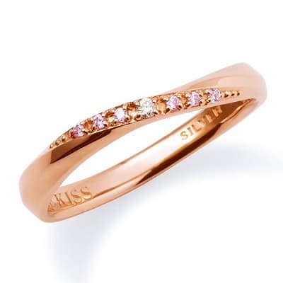 ピンクのキュービックジルコニアが可愛いレディースリング