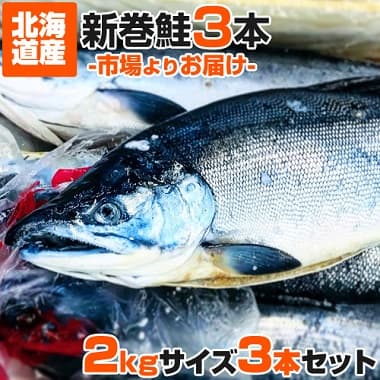 新巻鮭3本 市場よりお届け 2kg3本セット