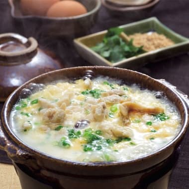 ふぐ味醂干の熱々の雑炊